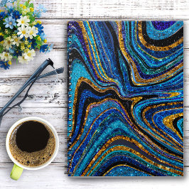 Caderno Espiral Sparkle Glam Glitter Marble Art azul
