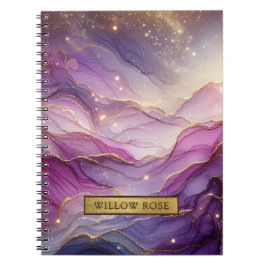 Caderno Espiral Sparkle Pink Roxo-Roxo de Nome Dourado Abstrato