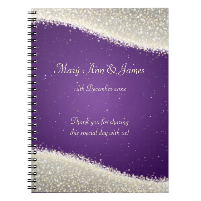 Caderno Espiral Sparkles do brilho do favor do casamento roxos (Frente)