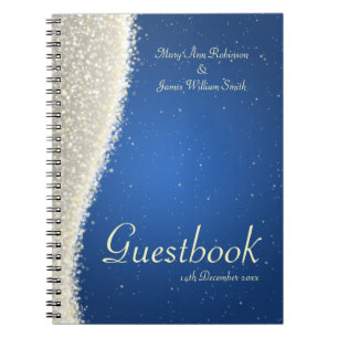 Caderno Espiral Sparkles do brilho do Guestbook do casamento azuis