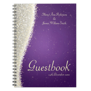 Caderno Espiral Sparkles do brilho do Guestbook do casamento roxos
