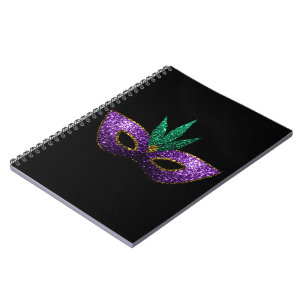 Caderno Espiral Sparkles roxos do ouro verde da máscara do