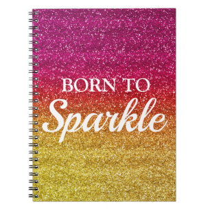 Caderno Espiral Sparkly Dark Pink & Yellow Glitter Born to Sparkle