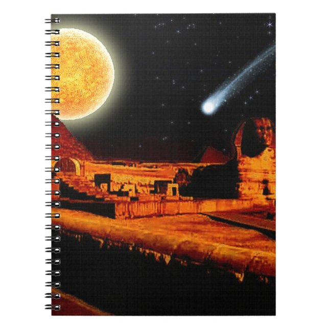 Caderno Espiral Sphinx & Moon sobre as Pirâmides de Giza egípcias (Frente)