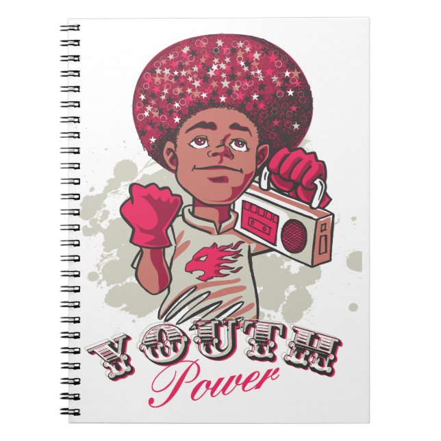 Caderno Espiral Spiral Photo Notebook – YOUTH Power Afro & Boombox (Frente)