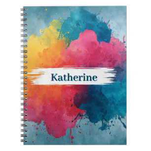 Caderno Espiral Splash de Pintor de Aquarela Vibrante com Nome Per