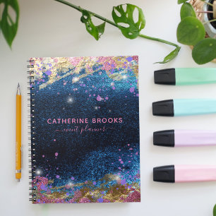 Caderno Espiral Splatter de pintura Na moda Azul brilhante Moderno