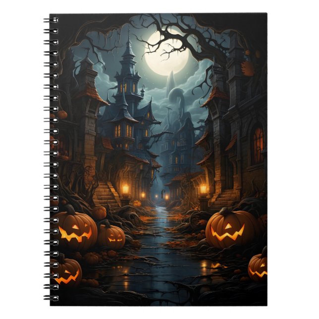 Caderno Espiral Spookie Halobetween Pumpkins Na Velha Cidade Assus (Frente)