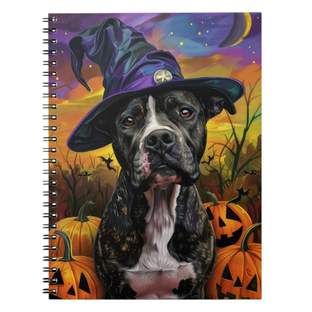 Caderno Espiral Spooky American Staffordshire Halloween Pumpkin (Frente)