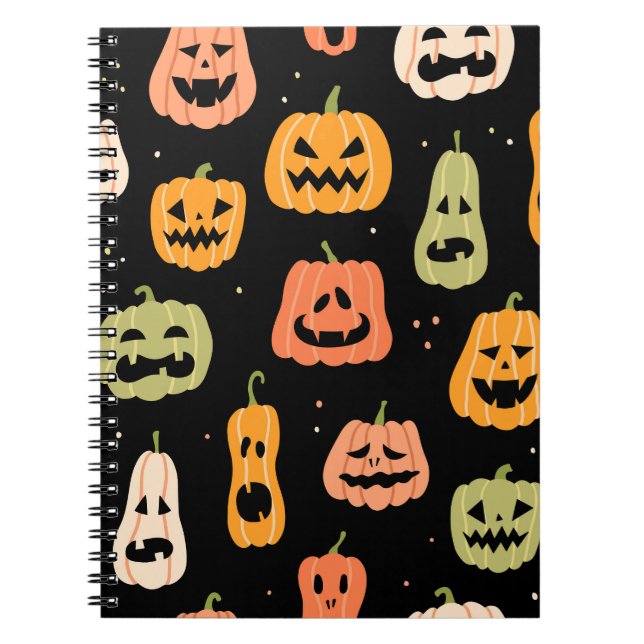 Caderno Espiral Spooky Elegance: Arte de Abóbora do Halloween (Frente)