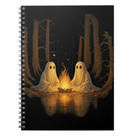 Caderno Espiral Spooky Ghost Campfire Night Forest Art - Halloween
