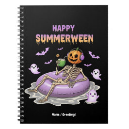 Caderno Espiral Spooky Pumpkin Faced Skeleton Fun Happy Summerween