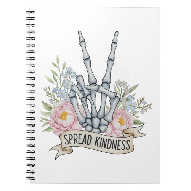 Caderno Espiral "Spread Kindness" Skeleton Peace Sign – Watercolor (Frente)
