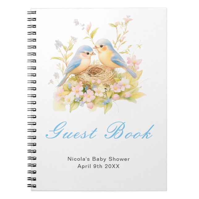 Caderno Espiral Spring Birds Baby Shower Guest Book (Frente)
