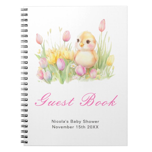 Caderno Espiral Spring Chick Baby Shower Guest Book (Frente)