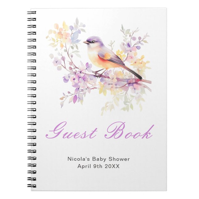 Caderno Espiral Spring Cute Bird Baby Shower Guest Book (Frente)