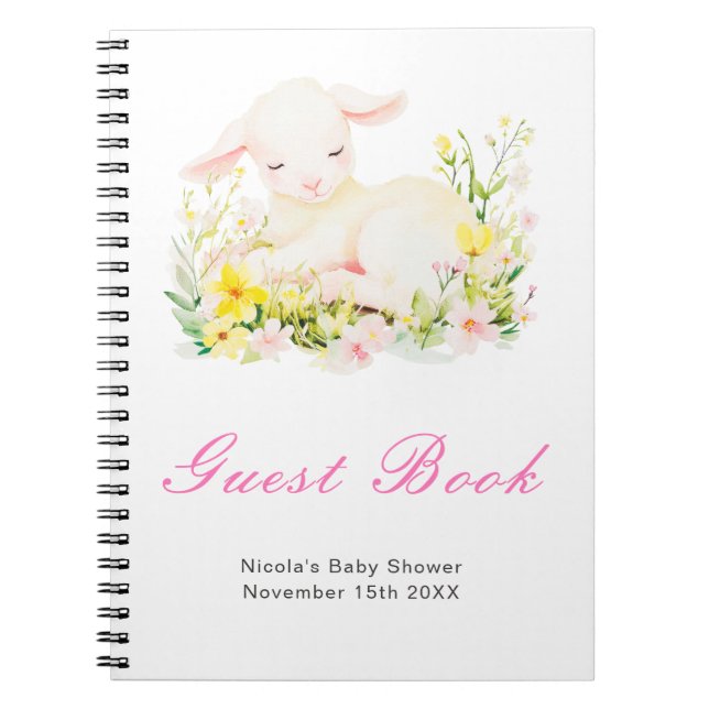 Caderno Espiral Spring Lamb Baby Shower Guest Book (Frente)