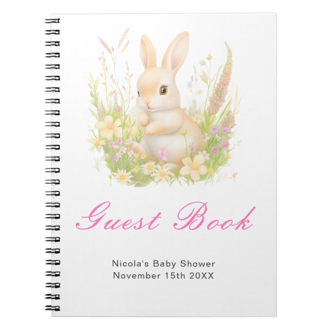 Caderno Espiral Spring Rabbit Baby Shower Guest Book (Frente)