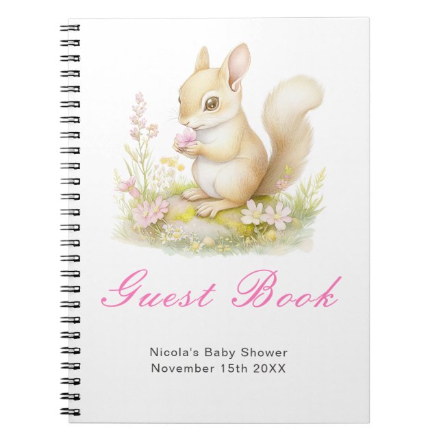 Caderno Espiral Spring Squirrel Baby Shower Guest Book (Frente)