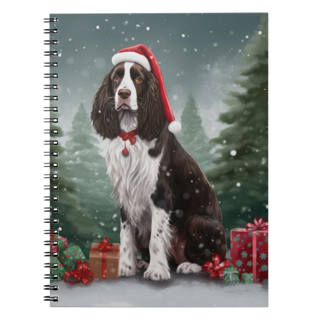 Caderno Espiral Springer Spaniel Dog no Natal da Neve (Frente)