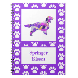 Caderno Espiral Springer Spaniel Dog Silhoule Paw Purple PY&B