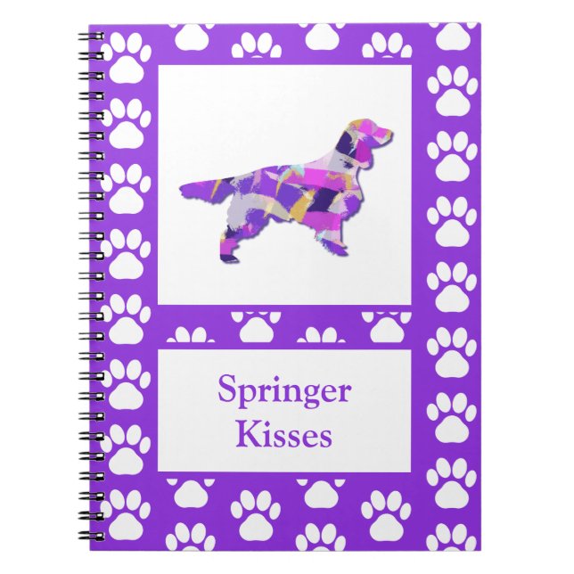 Caderno Espiral Springer Spaniel Dog Silhoule Paw Purple PY&B (Frente)