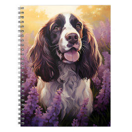 Caderno Espiral Springer Spaniel em campo de Lavanda