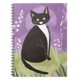 Caderno Espiral Sr. Chonk | Tuxedo Cat Purple Watercolor