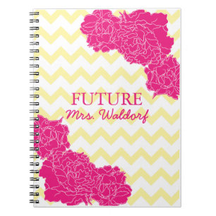 Caderno Espiral Sra. futura Peônia e Chevron