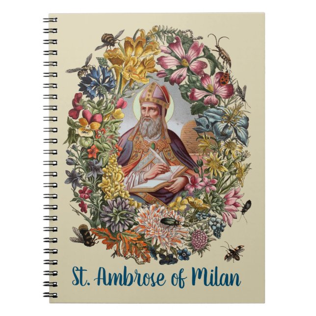 Caderno Espiral St. Ambrose of Milan with Flowers, Bees, and Hive (Frente)