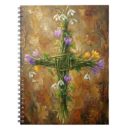 Caderno Espiral St Brigid Cross Green Rushes Crocus Imbolc Art