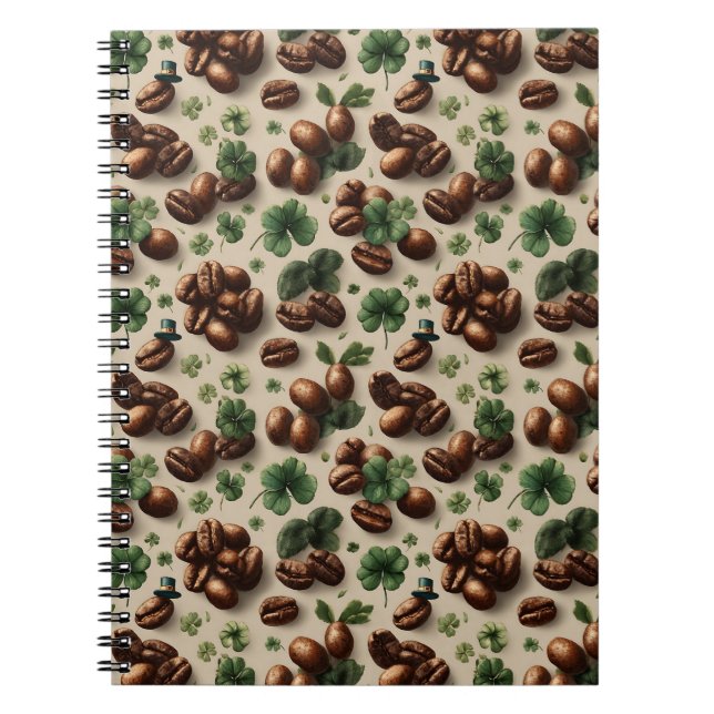 Caderno Espiral St. Patrick’s Day Coffee & Shamrock Pattern (Frente)