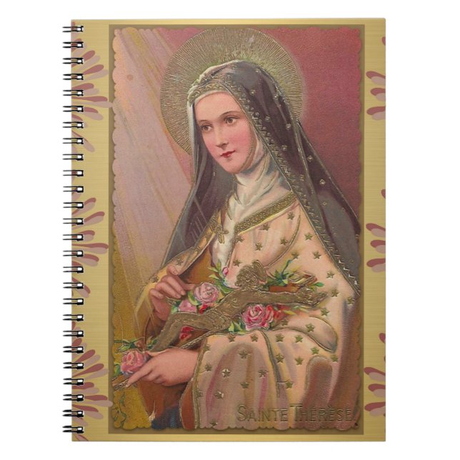 Caderno Espiral St. Therese com rosas & crucifixo (Frente)