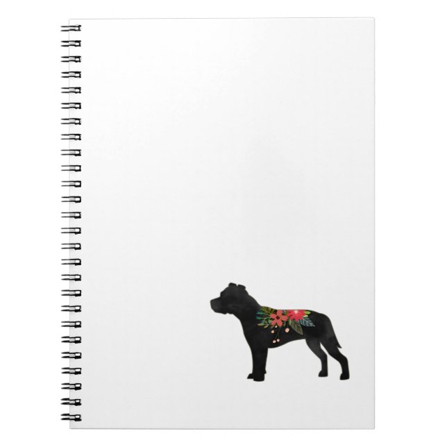 Caderno Espiral Staffie Dog Breed Boho Floral Silhouette (Frente)