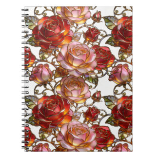 Caderno Espiral Stained Glass Red & Pink Roses Elegant Floral