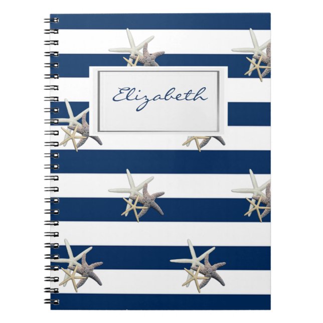 Caderno Espiral Starfish Adorável, Marinho Azul, Stripes Personali (Frente)