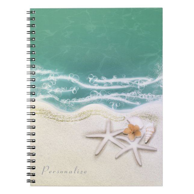 Caderno Espiral Starfish no Elegante Água do Mar de Teal de Praia (Frente)