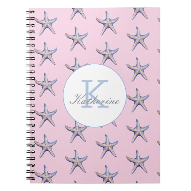 Caderno Espiral Starfish Pattern Beach Marine Custom Name  (Frente)