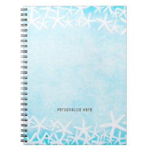 Caderno Espiral Starfish Pintado Aqua Blue Tropical Beach Personal