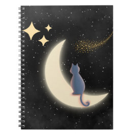 Caderno Espiral Starry Night Cat e Crescent Moon