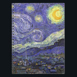 Caderno Espiral Starry Night por Vincent van Gogh<br><div class="desc">Starry Night, de Vincent van Gogh, é uma pintura de paisagem urbana de paisagens de apos impressionismo de arte com vista para o Santo Remy, França do asilo de van Gogh. O céu noturno está balançando com nuvens com uma lua crescente brilhante e estrelas brilhantes sobre a pequena vila. Starry...</div>