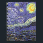Caderno Espiral Starry Night por Vincent van Gogh<br><div class="desc">Starry Night, de Vincent van Gogh, é uma pintura de paisagem urbana de paisagens de apos impressionismo de arte com vista para o Santo Remy, França do asilo de van Gogh. O céu noturno está balançando com nuvens com uma lua crescente brilhante e estrelas brilhantes sobre a pequena vila. Starry...</div>