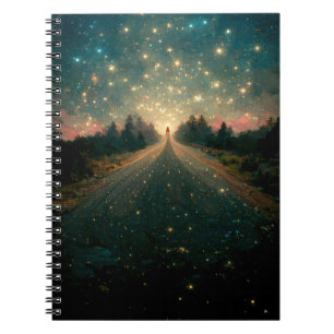 Caderno Espiral Starry Road Fantasy Paisagem Sci-Fi