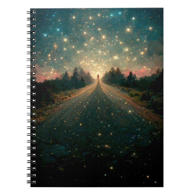 Caderno Espiral Starry Road Fantasy Paisagem Sci-Fi (Frente)