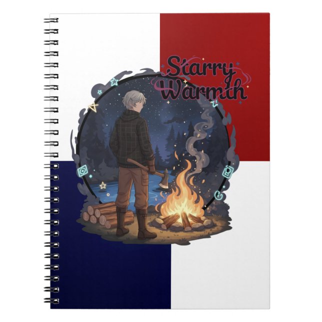 Caderno Espiral Starry Warmth - Lumberjack Anime Boy by Campfire (Frente)