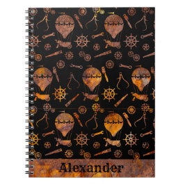 Caderno Espiral Steampunk Colorido Balão Enferrujado Seu Nome