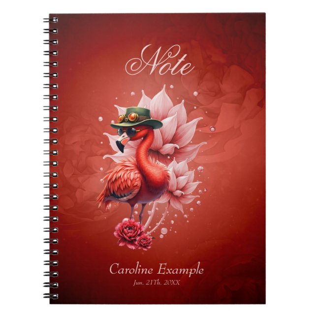 Caderno Espiral Steampunk Flamingo - Trabalho de arte Digital Fant (Frente)
