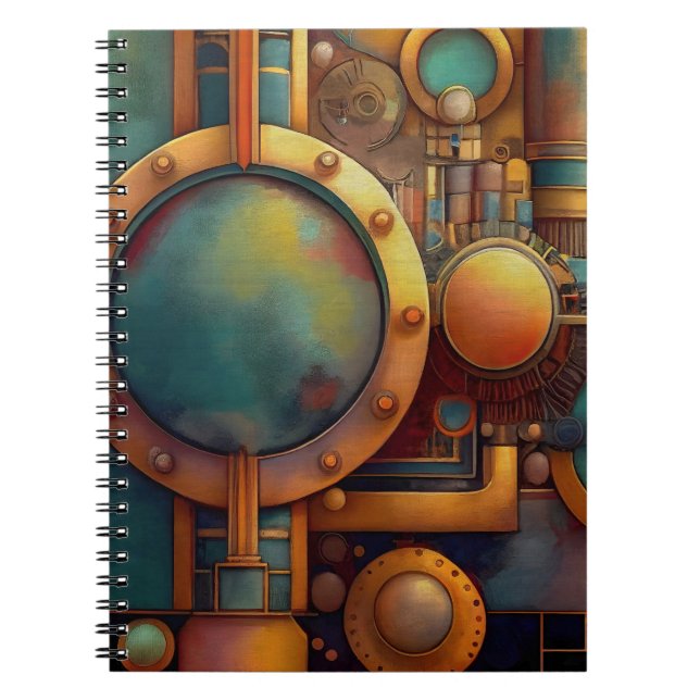 Caderno Espiral Steampunk Industrial Geometry Art (Frente)