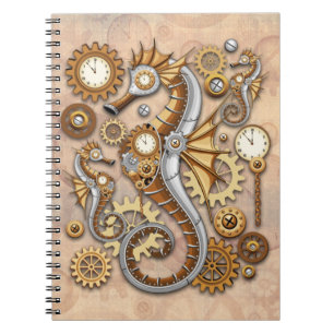 Caderno Espiral Steampunk Seahorse Vintage Surreal Art