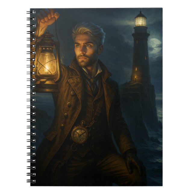 Caderno Espiral Steampunk Victorian Fantasy Lighthouse Keeper (Frente)